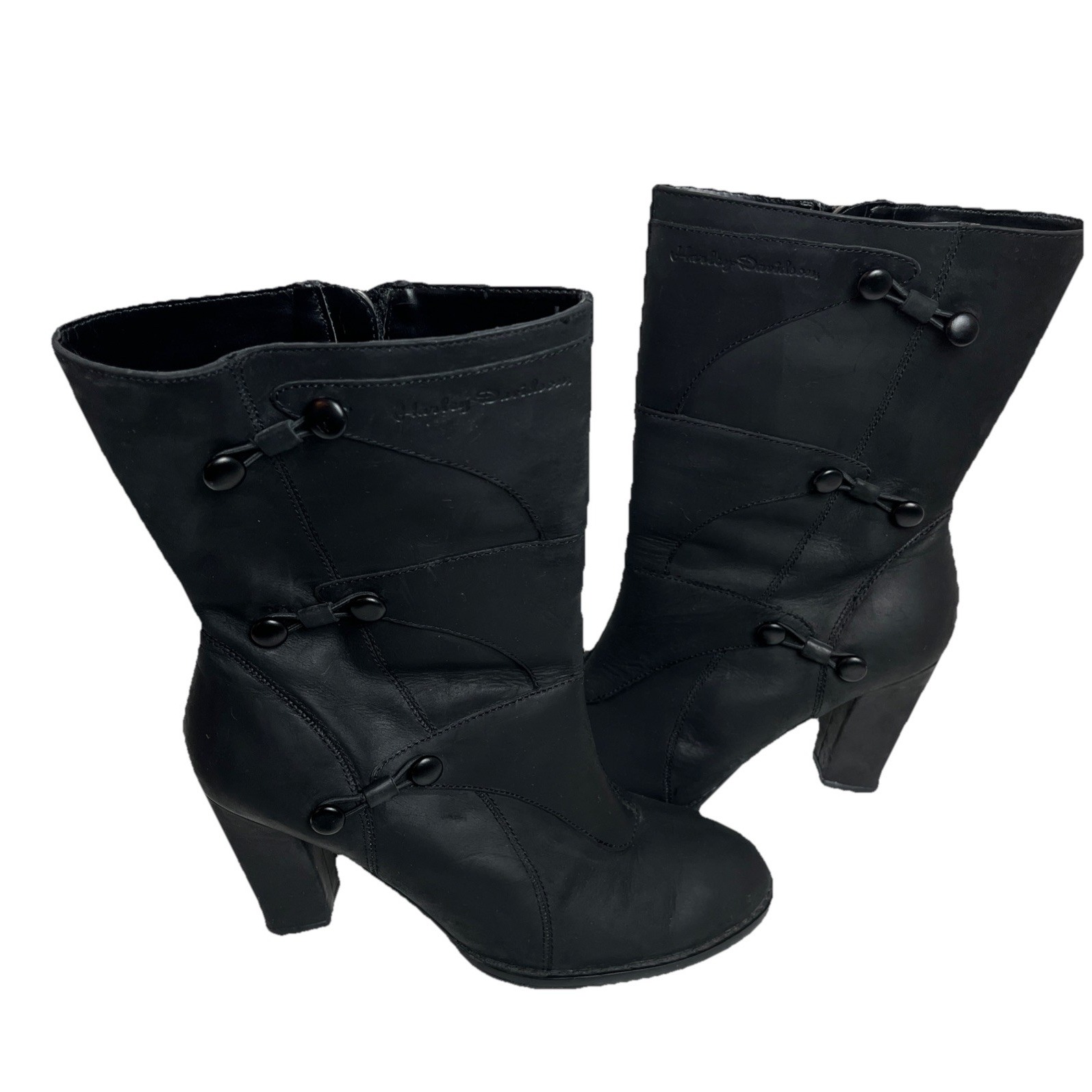Harley Davidson Christa Button Moto Boot Womens Size 8.5 Black Leather Heeled